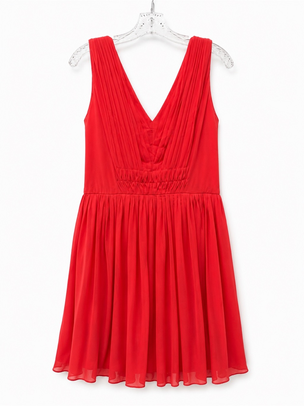 Calvin Klein‎ Sleeveless V-Neck Coral-Red Chiffon Cocktail Dress - Picture 2 of 5
